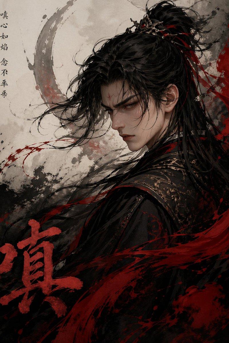中国水墨风“嗔”字角色海报