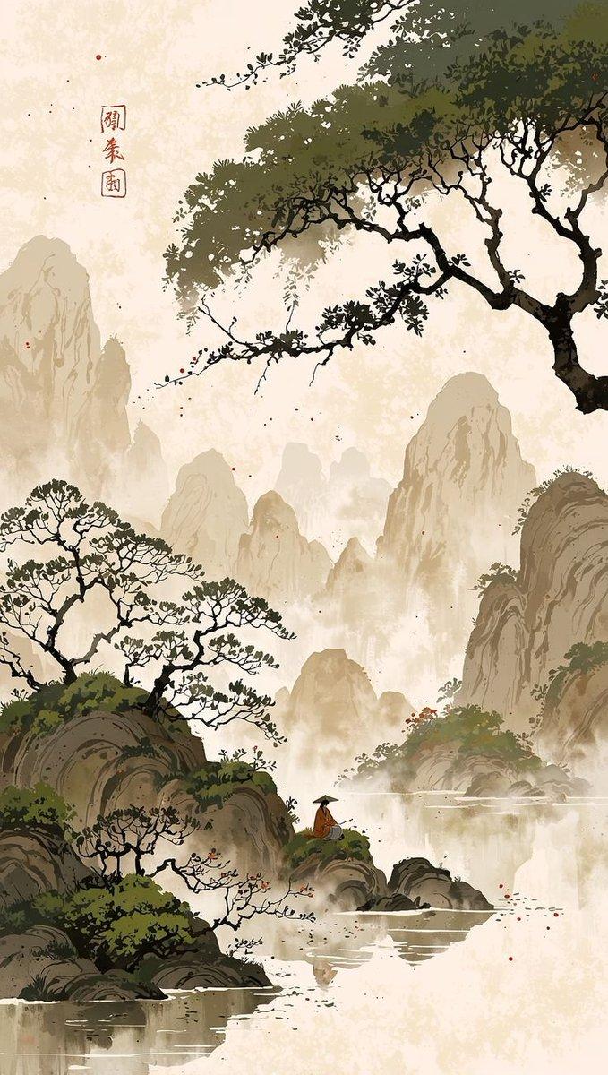 电影感中国水墨山水画