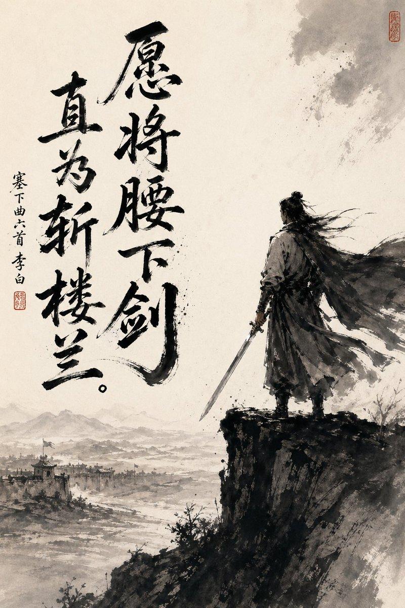 中国水墨剑客与书法
