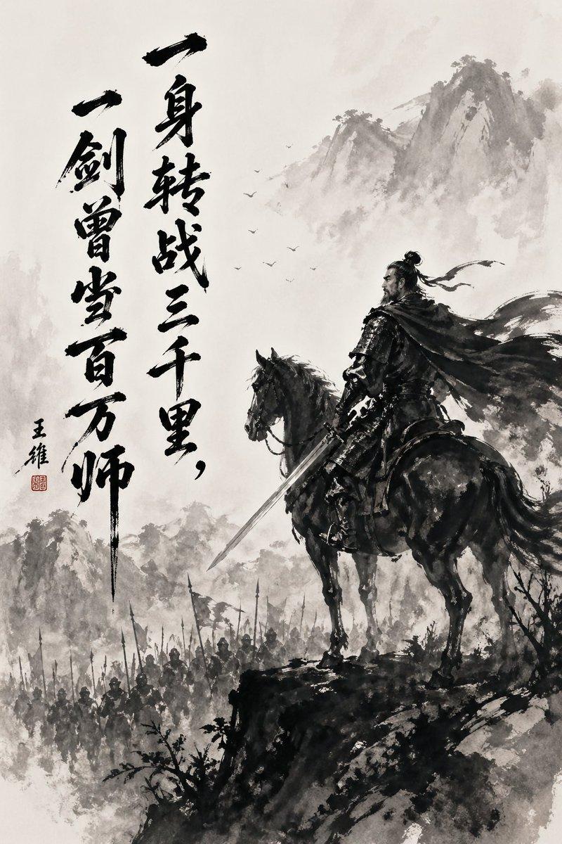 水墨骑马武士