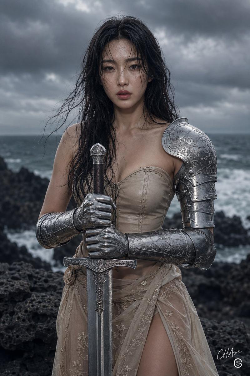 电影感风暴海滩女战士