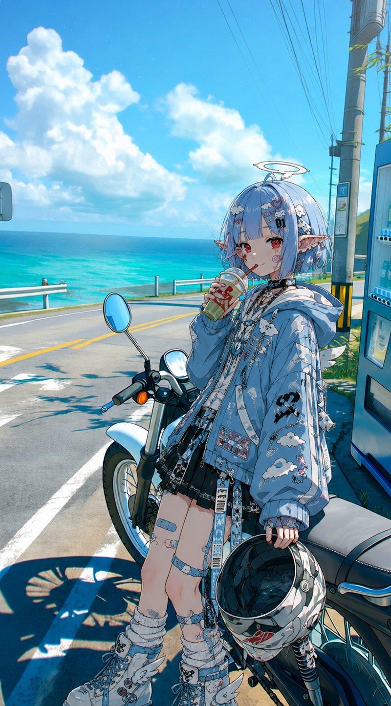 海滨摩托车动漫少女