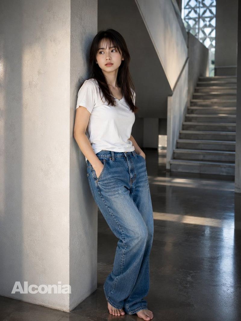 现代混凝土楼梯间人像