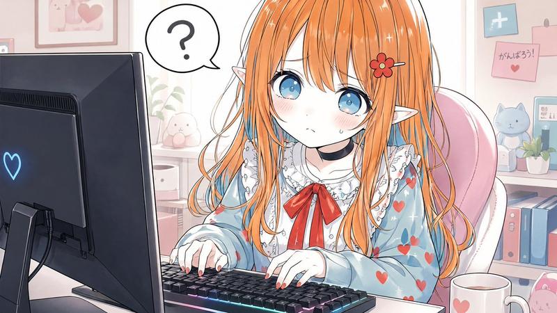 书桌前困惑的精灵少女