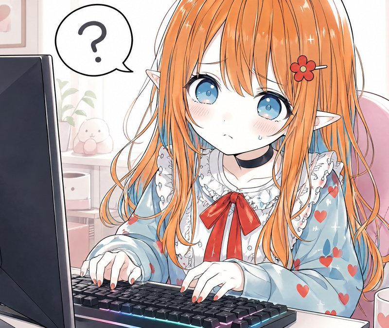 书桌前困惑的精灵少女