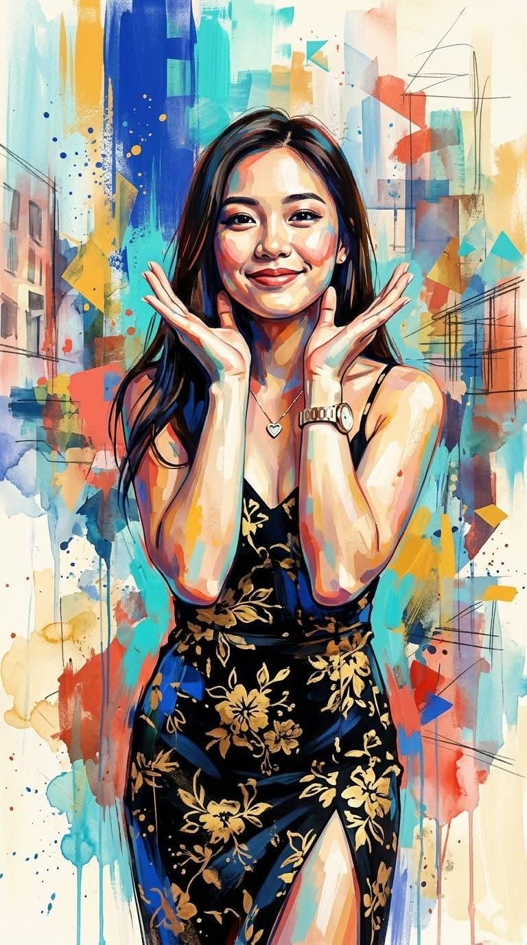 当代混合媒介抽象肖像画