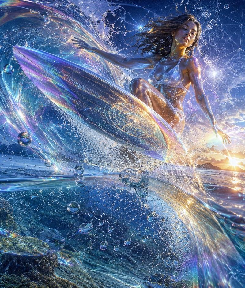 幻彩波浪上的宇宙冲浪者