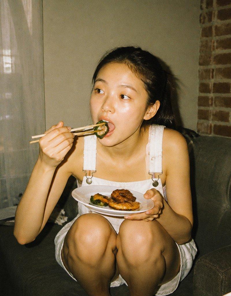 Candid Couch Dinner Flash Photo