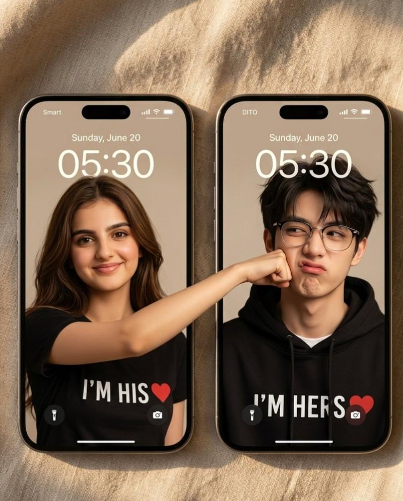 情侣锁屏 iPhone 平铺摄影