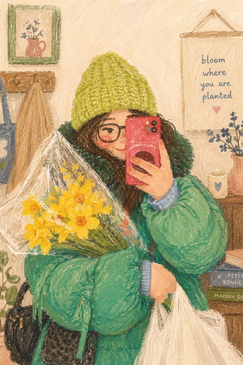 温馨油画棒插画
