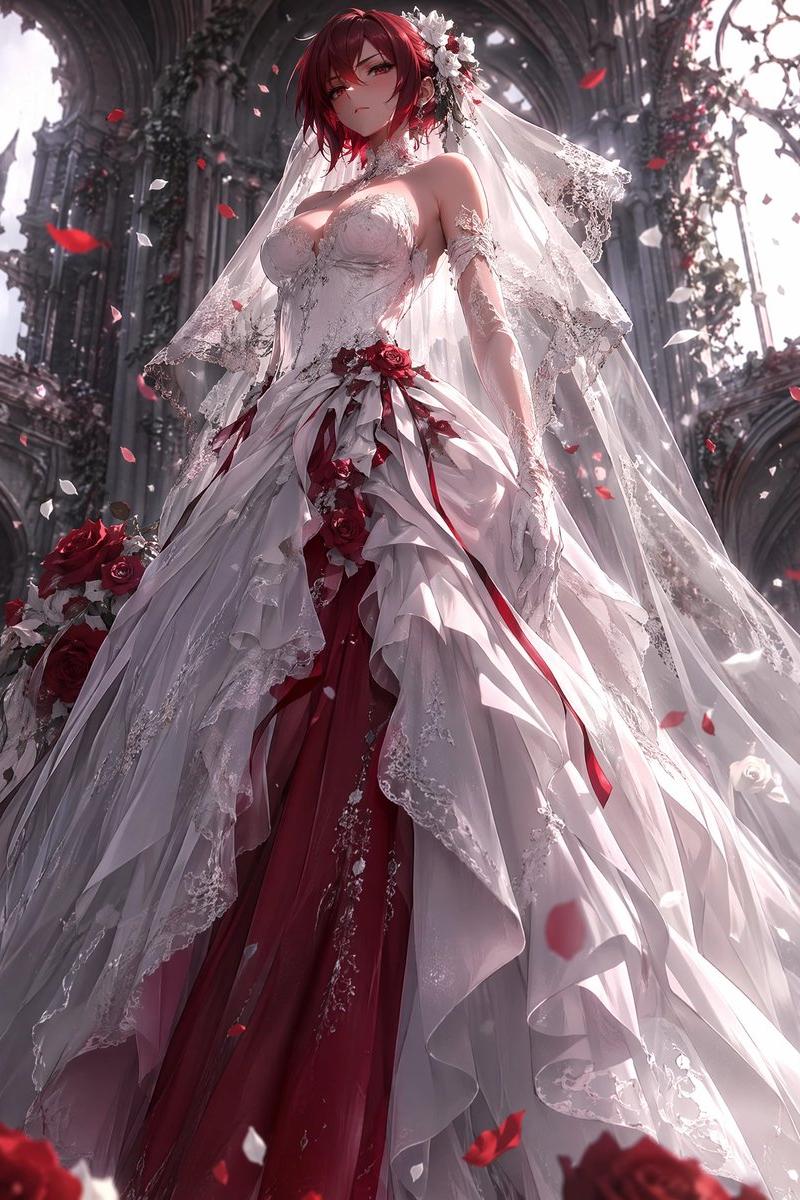 深红点缀哥特式婚纱