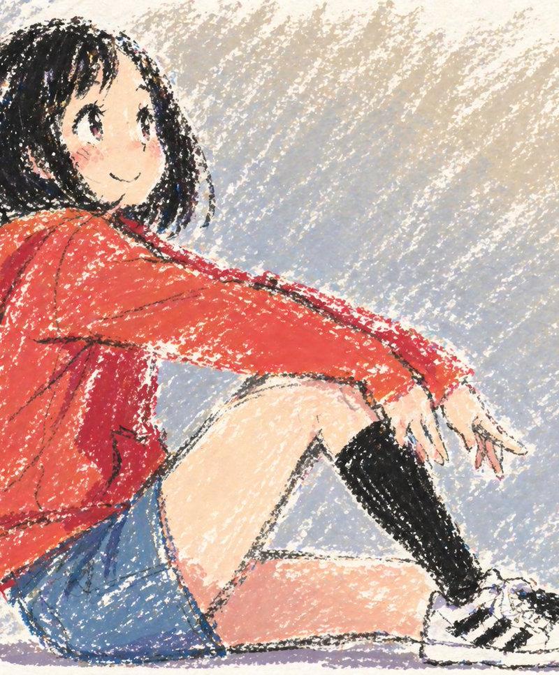 油画棒风格可爱动漫少女