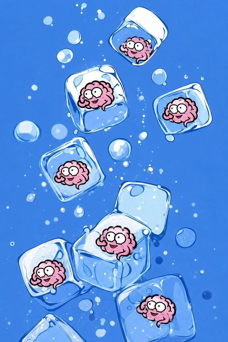 冰块中可爱的粉色大脑