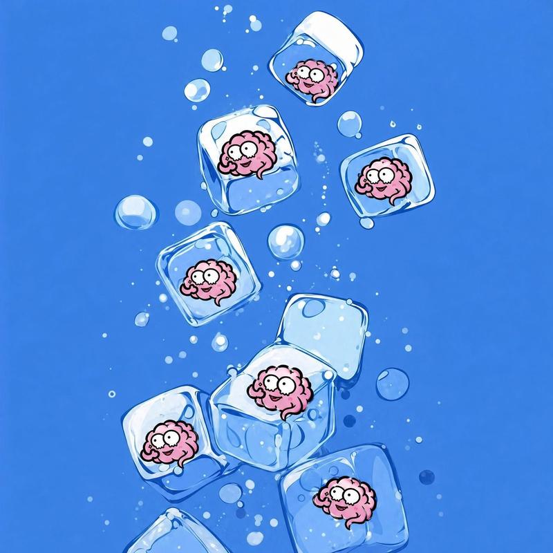 冰块中可爱的粉色大脑