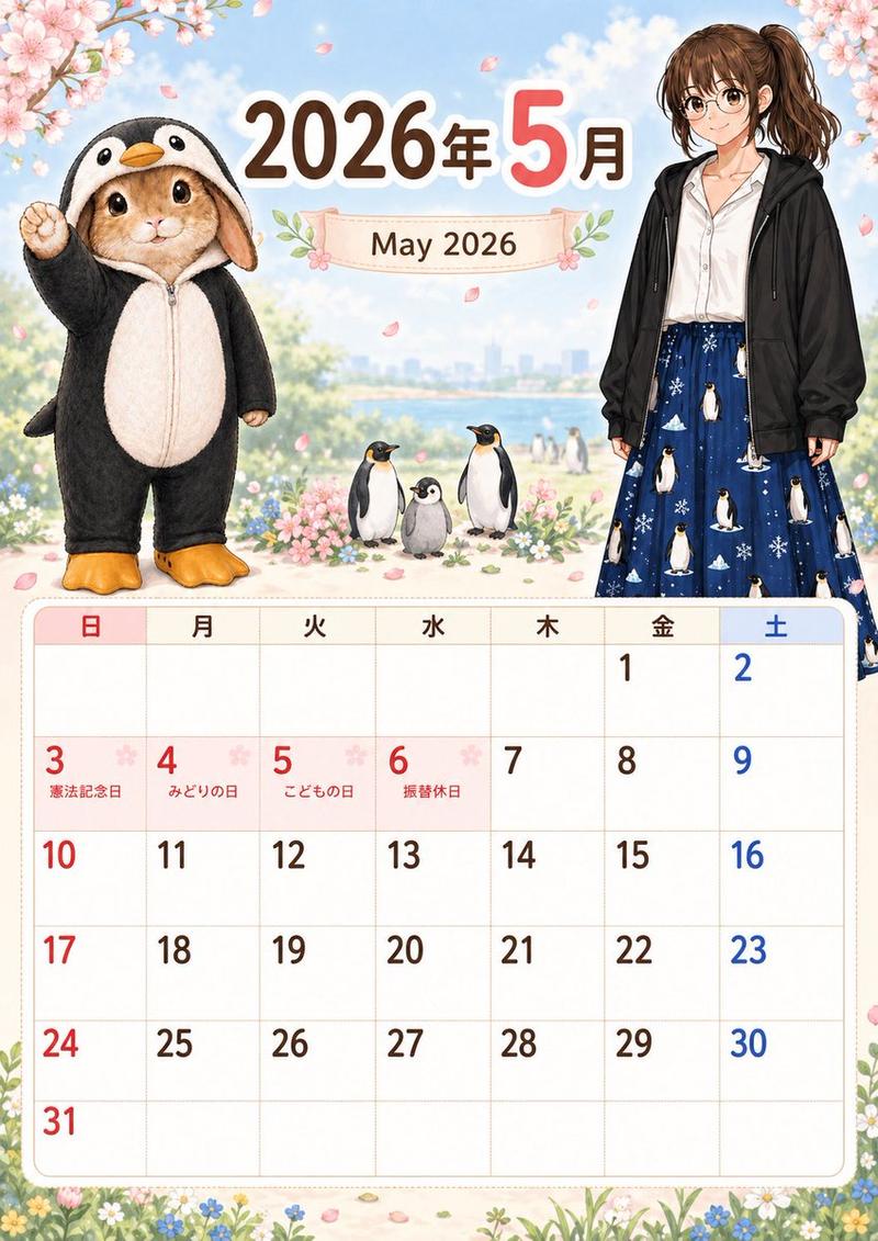 可爱 2026 年 5 月春日日历