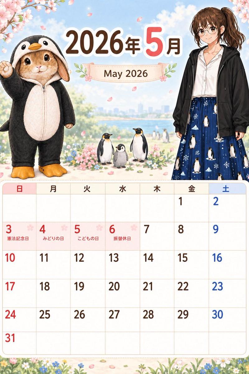 可爱 2026 年 5 月春日日历