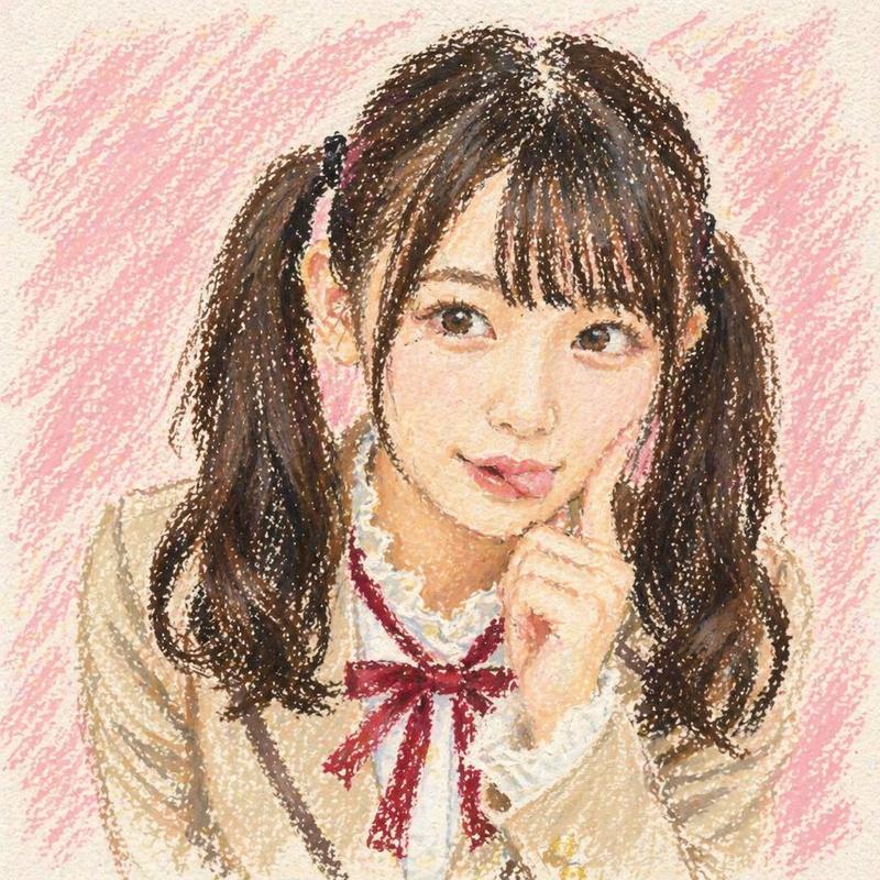 可爱油画棒风格女学生肖像