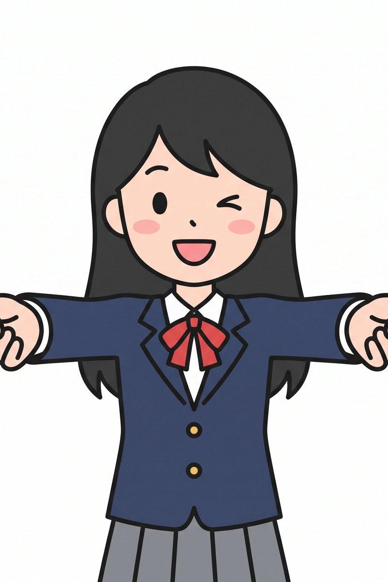可爱的眨眼女学生比耶手势