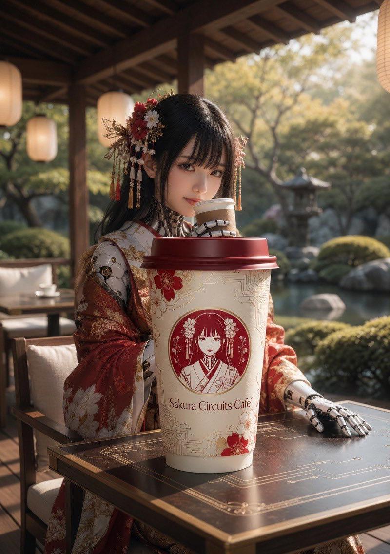 赛博和服咖啡馆肖像