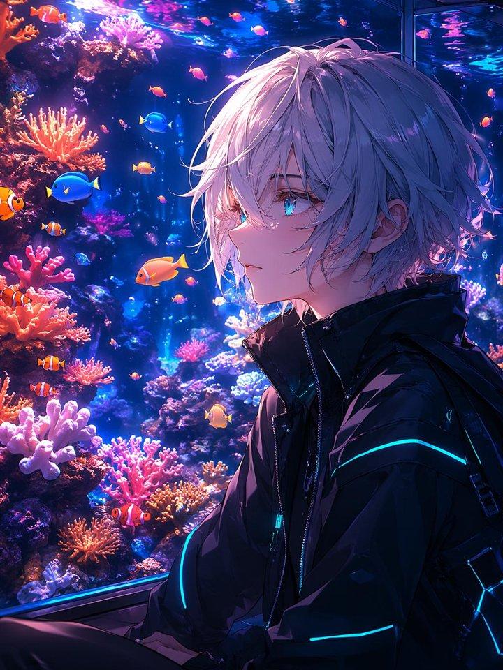 赛博朋克动漫风水族馆肖像