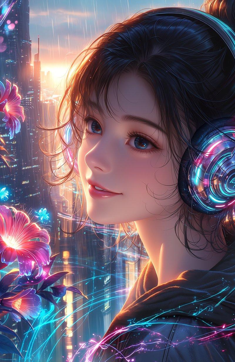 永恒之花赛博朋克肖像