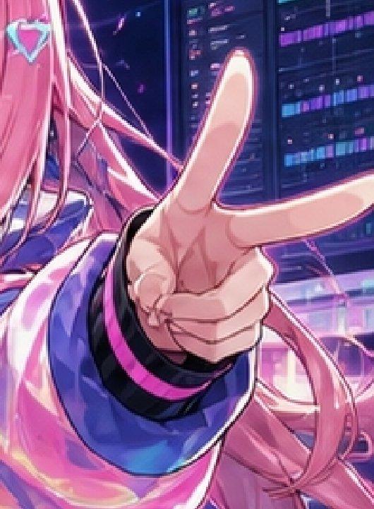 Cyberpunk Pink-Haired Idol Peace Sign