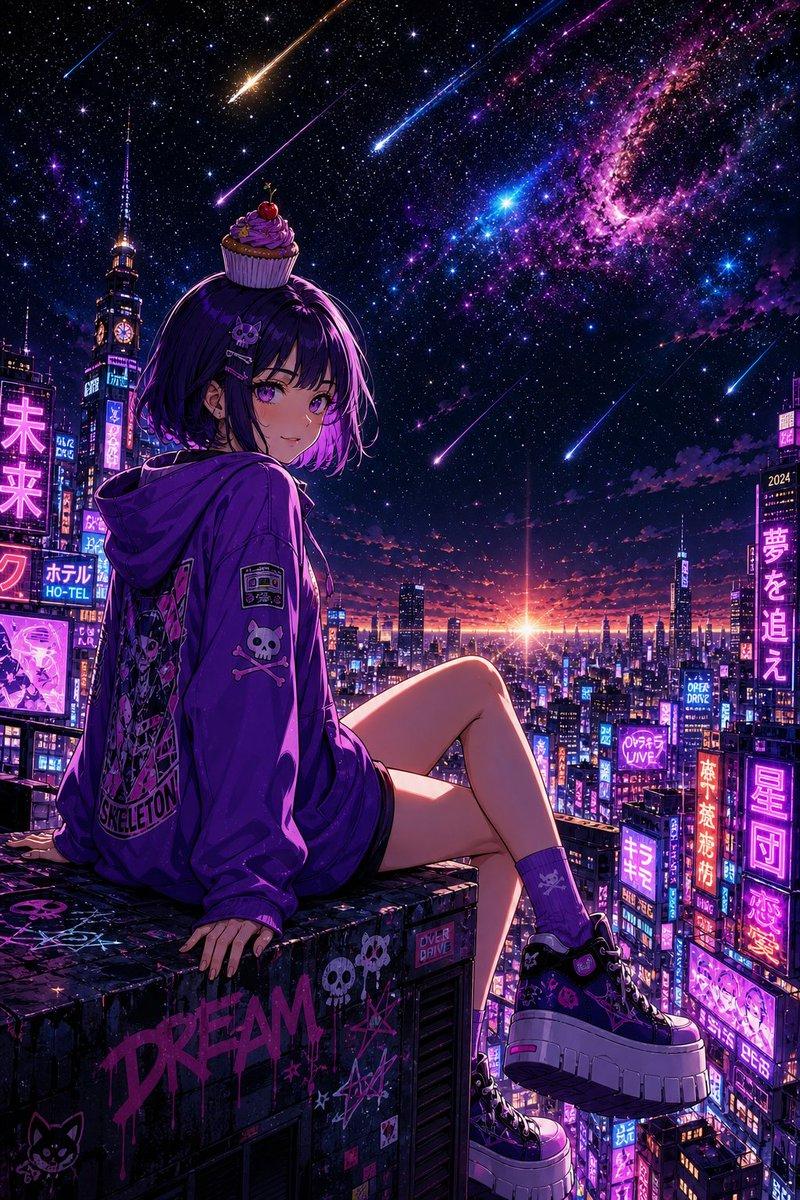 赛博朋克纸杯蛋糕天台少女