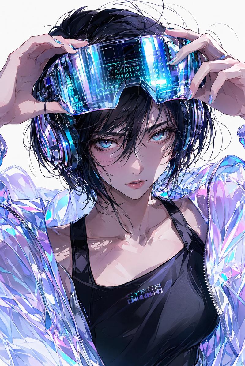 赛博朋克动漫 AR 眼镜肖像