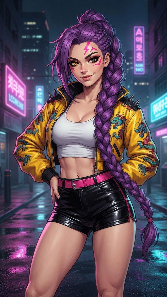 赛博朋克动漫女性,霓虹小巷