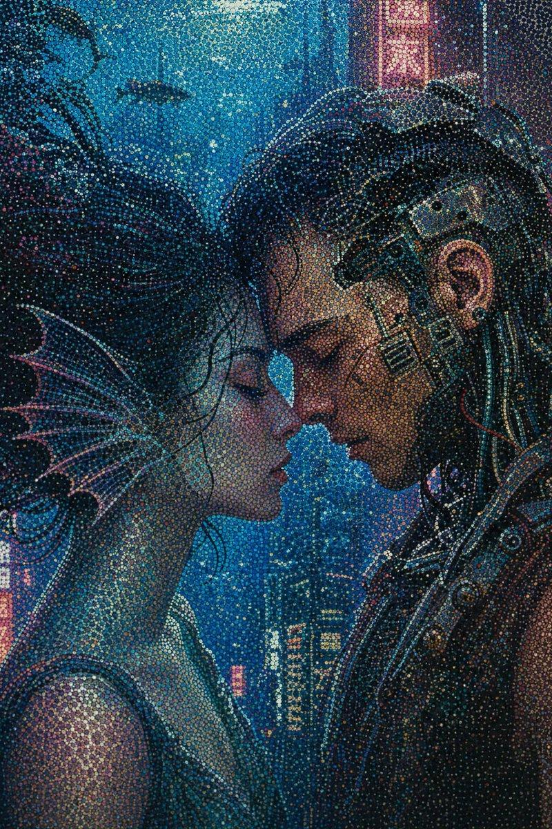 赛博朋克点阵艺术:近距离亲吻