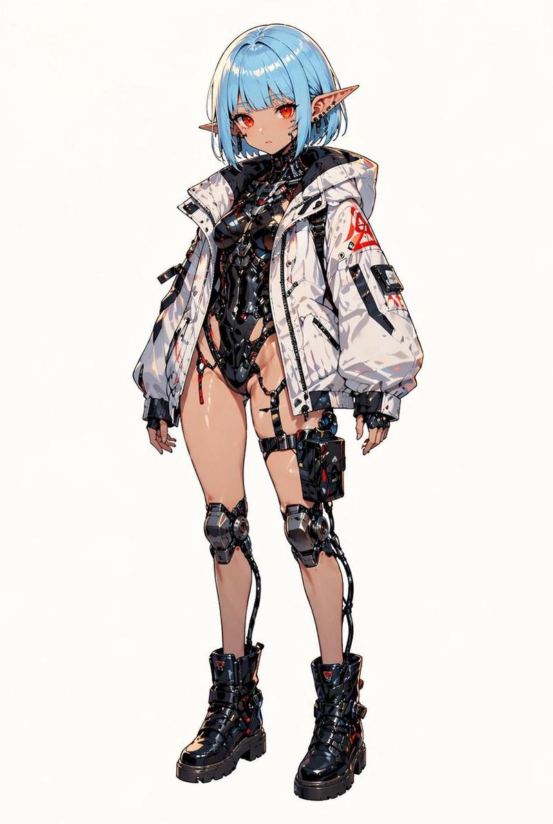赛博朋克精灵少女全身肖像