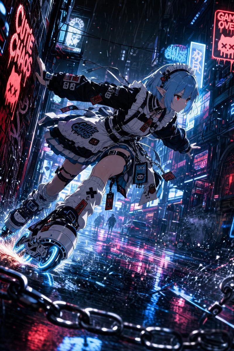 赛博朋克精灵轮滑少女