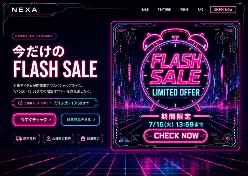 赛博朋克风格限时闪购落地页首屏