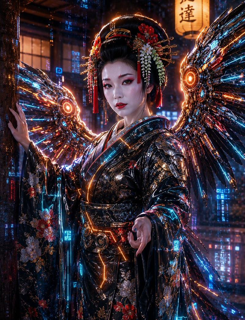 赛博朋克艺伎天使肖像