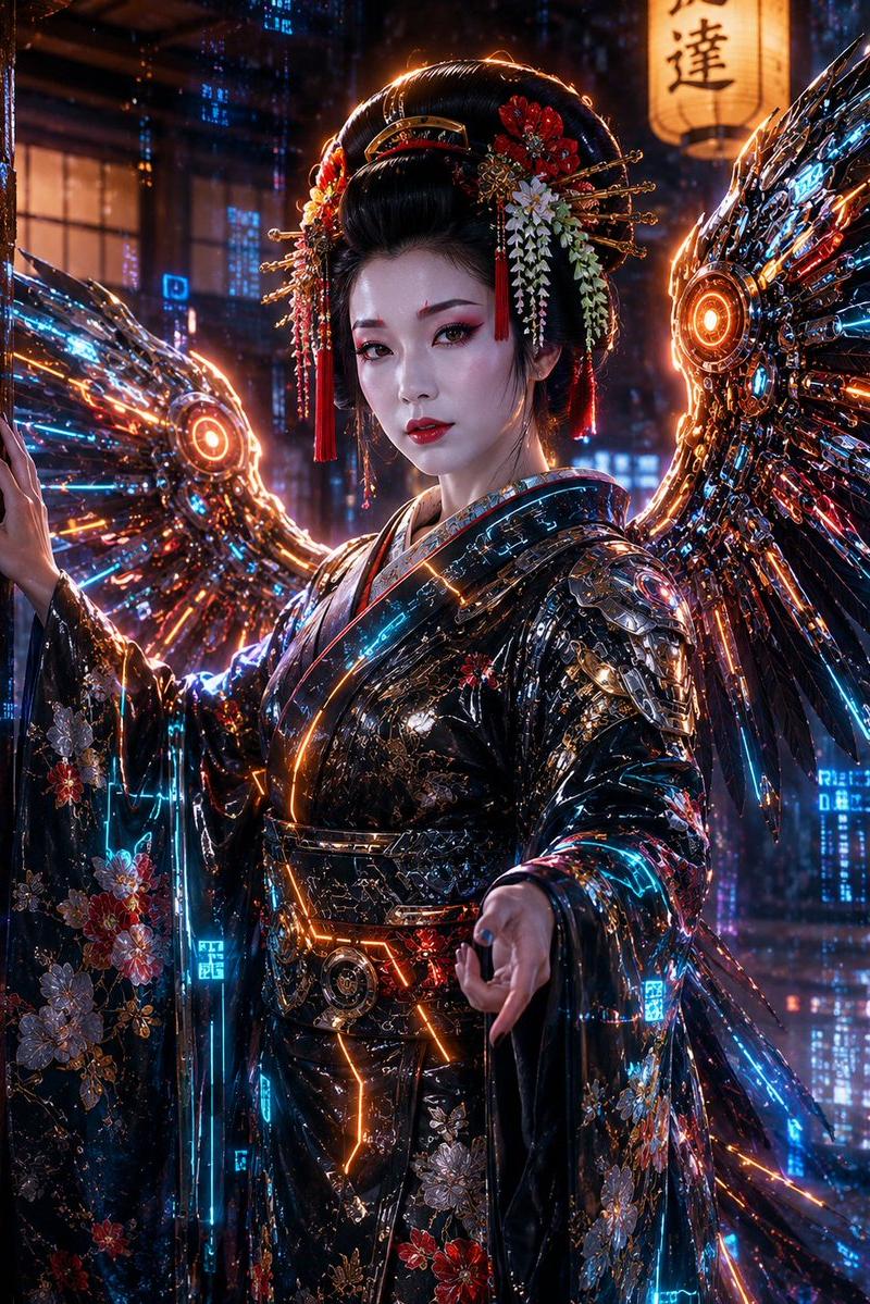 赛博朋克艺伎天使肖像