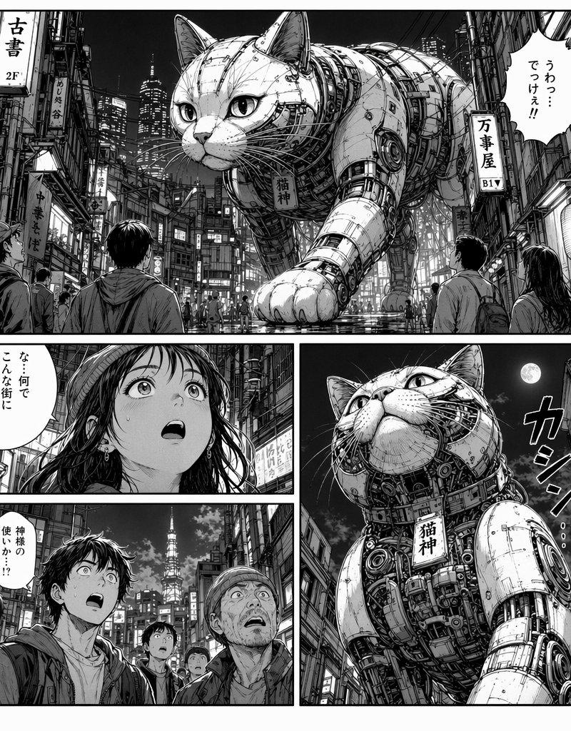 赛博朋克漫画风：巨型机械猫