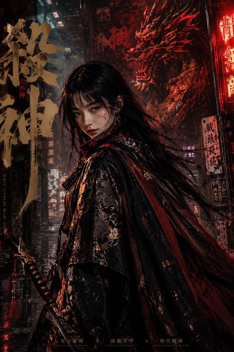 赛博朋克明朝武士海报