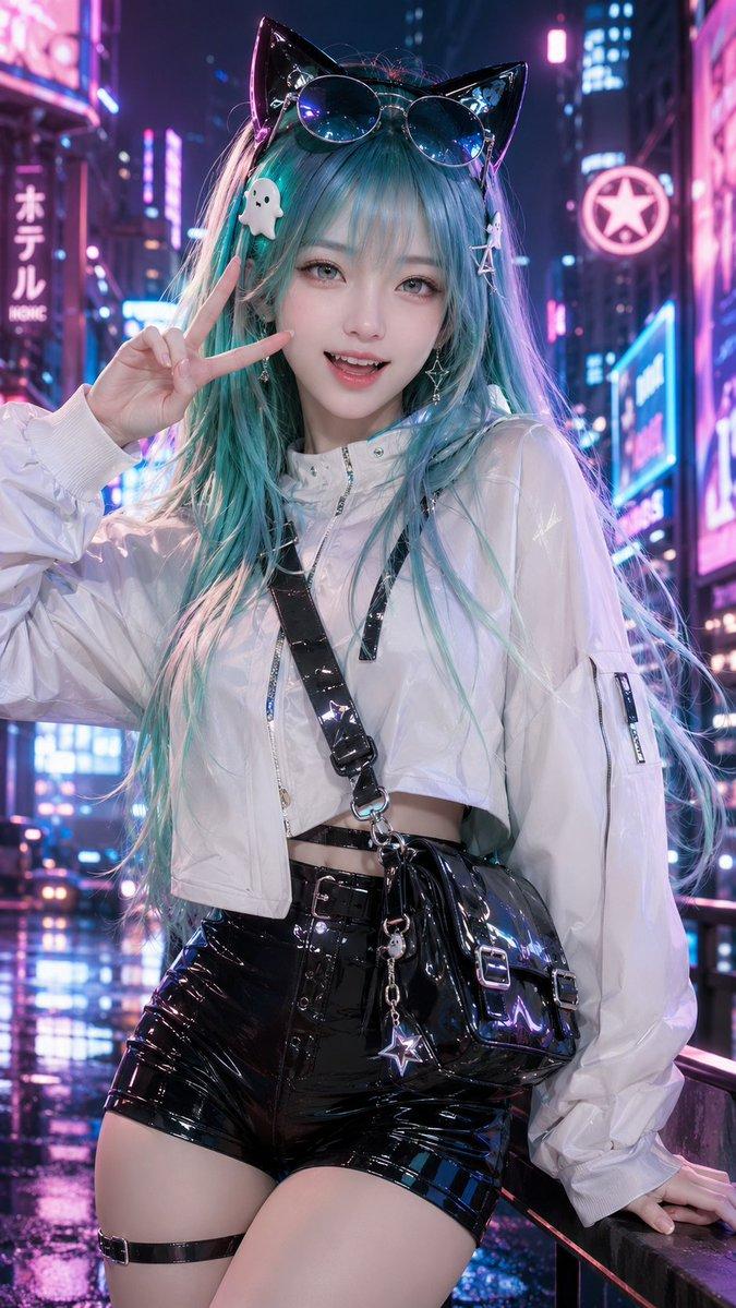 3D CG 赛博朋克猫耳少女海报