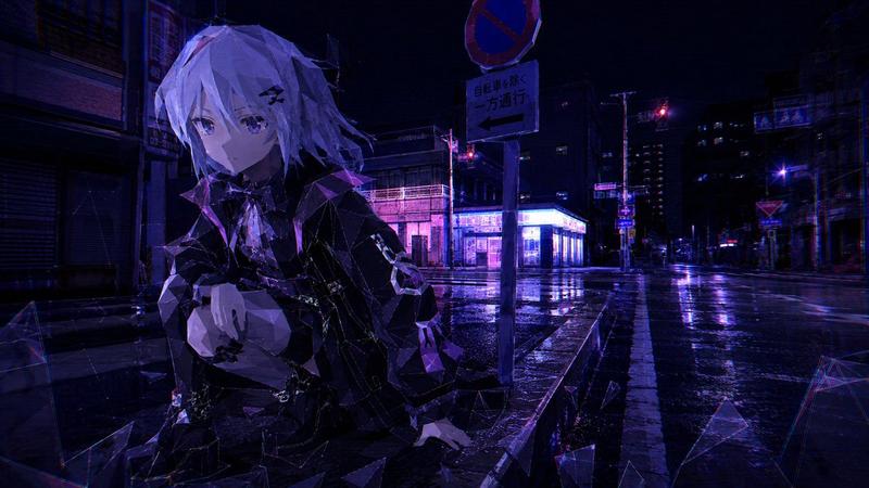 赛博朋克低多边形雨夜街道