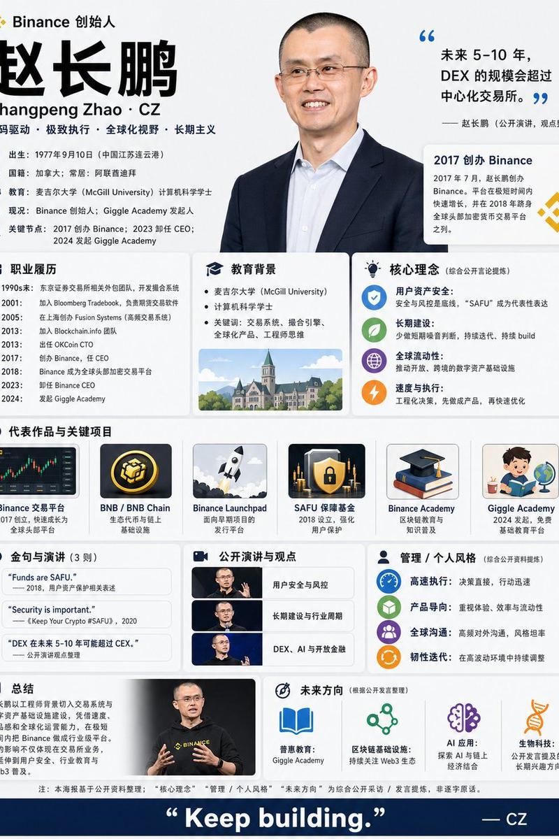 赵长鹏(CZ)个人履历信息图海报