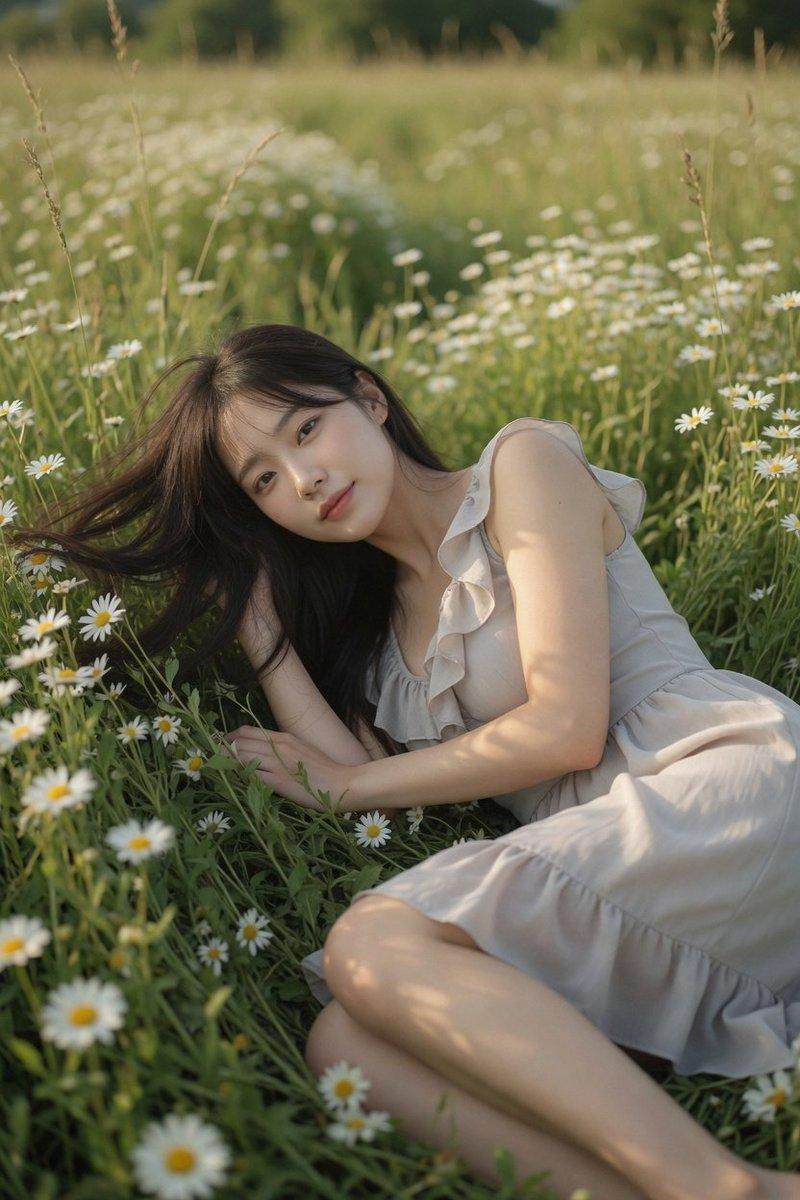 雏菊丛中的电影感人像