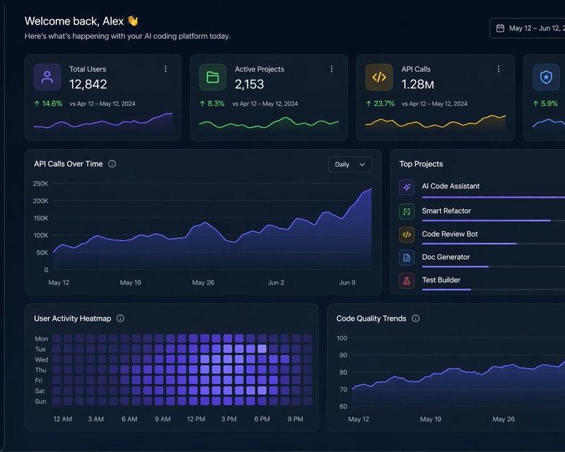 深色 AI 编程仪表盘 UI