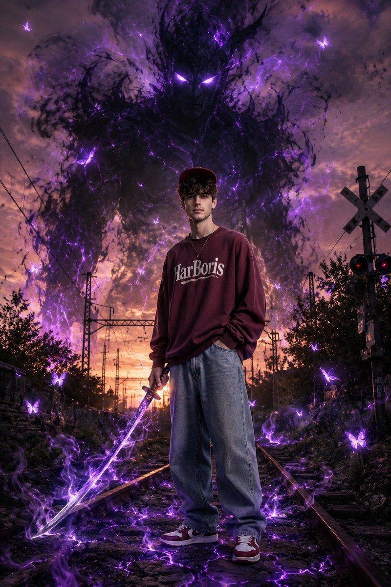 带有暗影恶魔的暗黑奇幻肖像