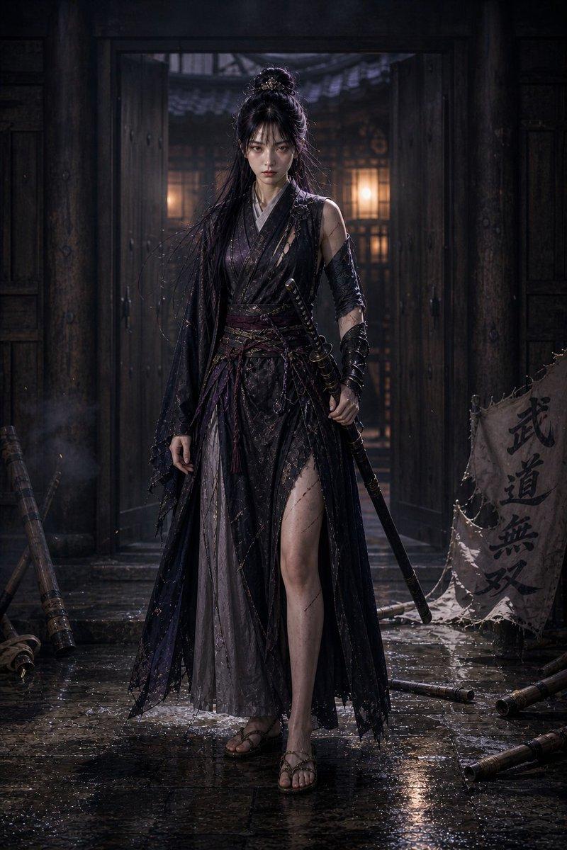 雨中暗黑奇幻女剑客
