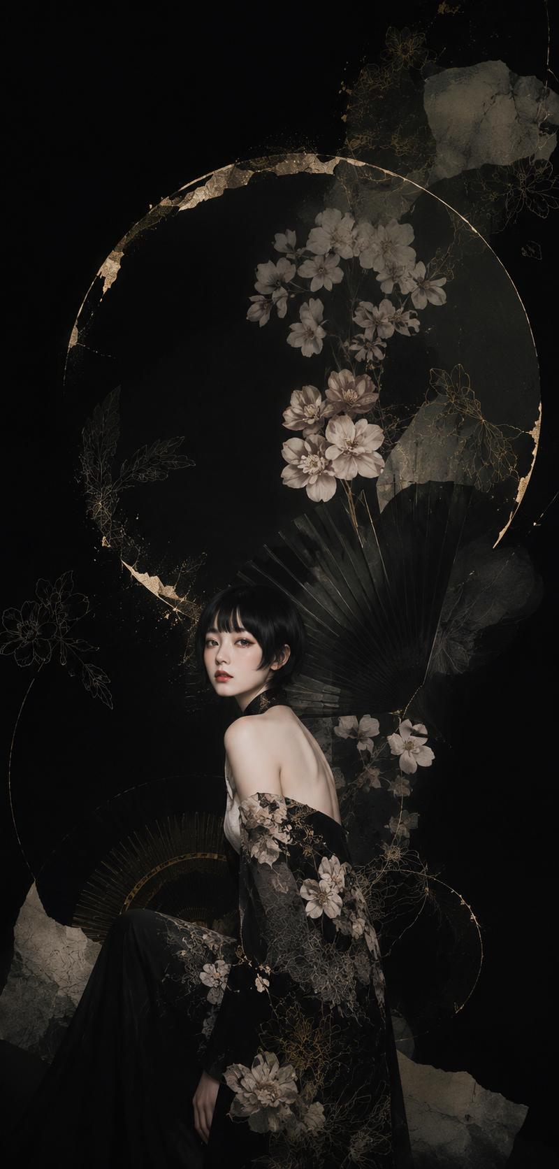 深色花卉和服肖像