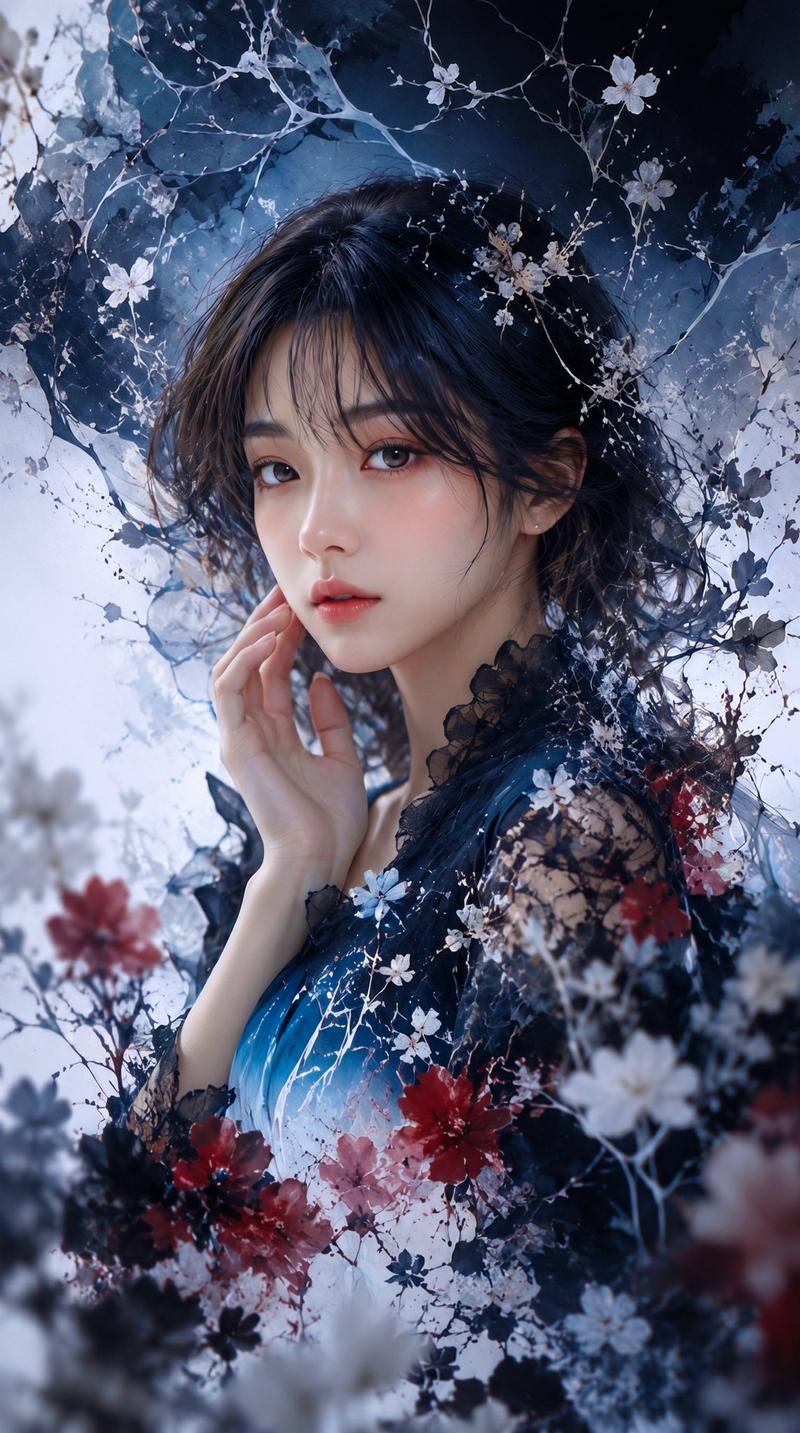 深色纸艺花卉肖像