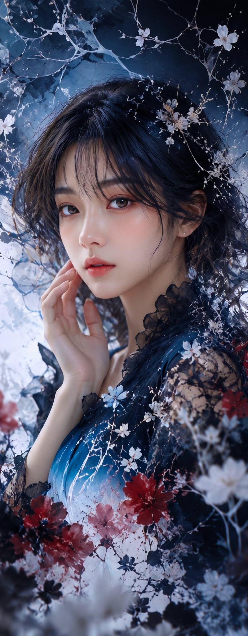 深色纸艺花卉肖像