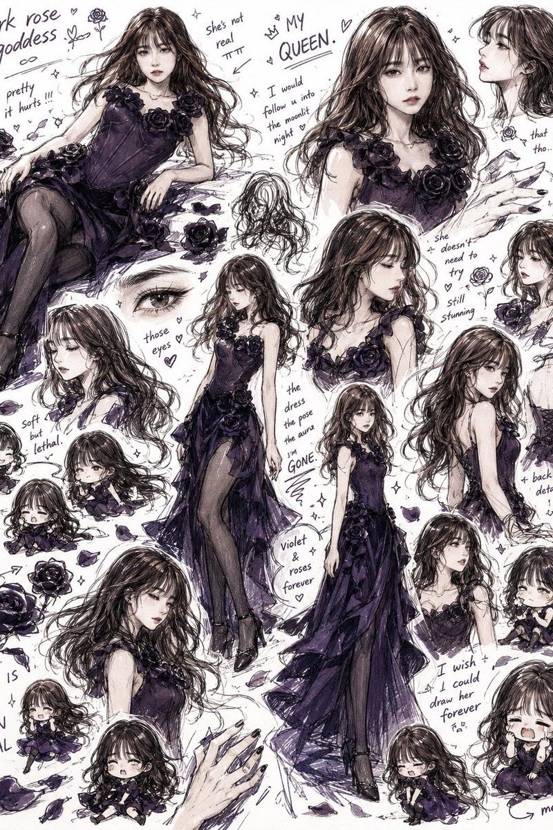 暗黑玫瑰女神素描本拼贴画