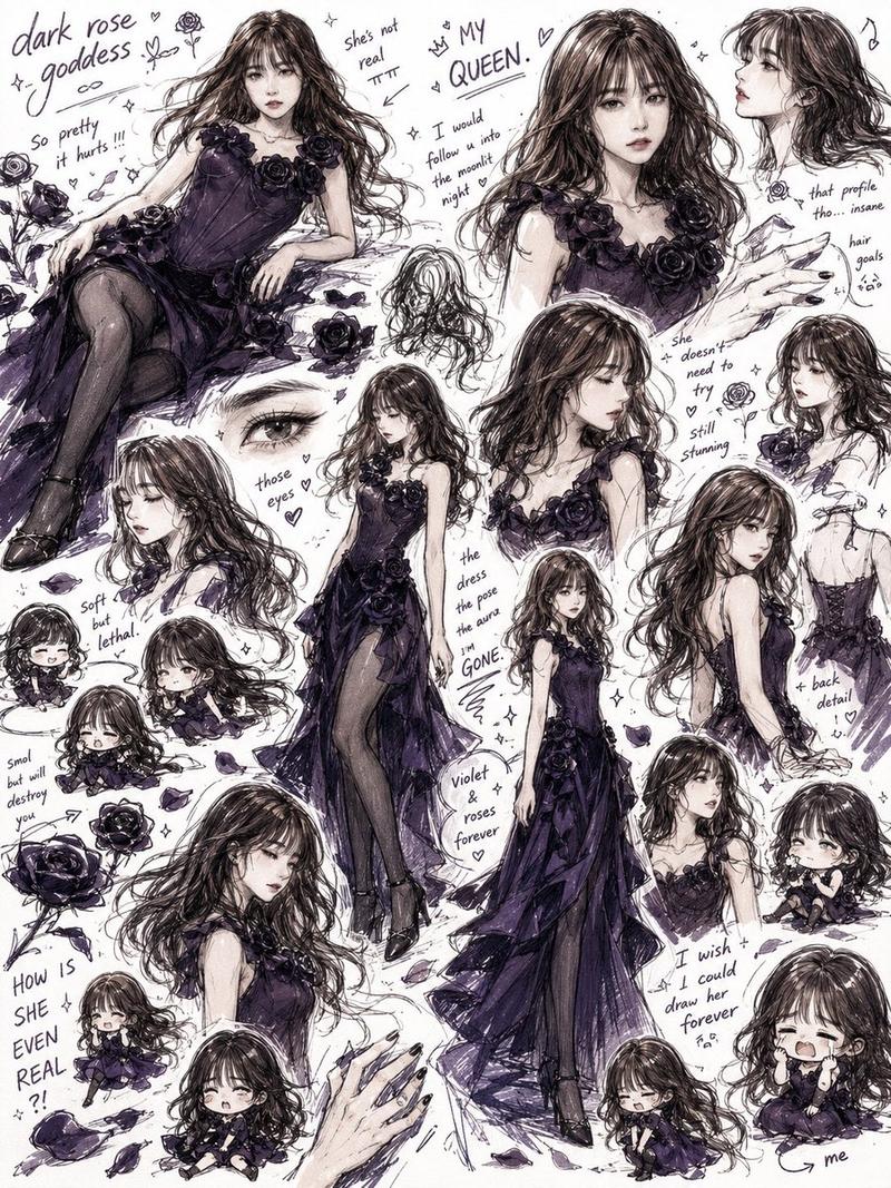 暗黑玫瑰女神素描本拼贴画