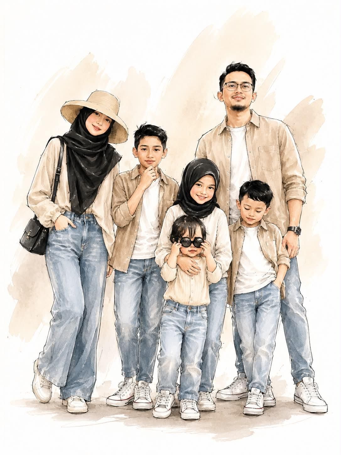 Digital Watercolor Family Portrait